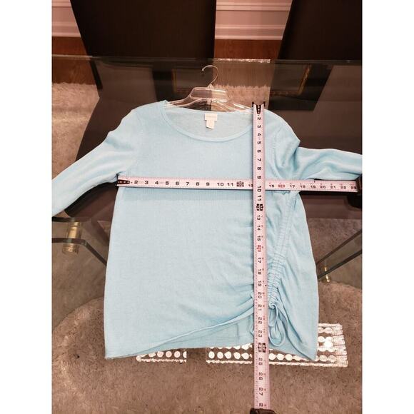 Chico's Women's Blue Solid Ramie Casual Round Neck Long Sleeve Sweater Size 1/M - Picture 11 of 12